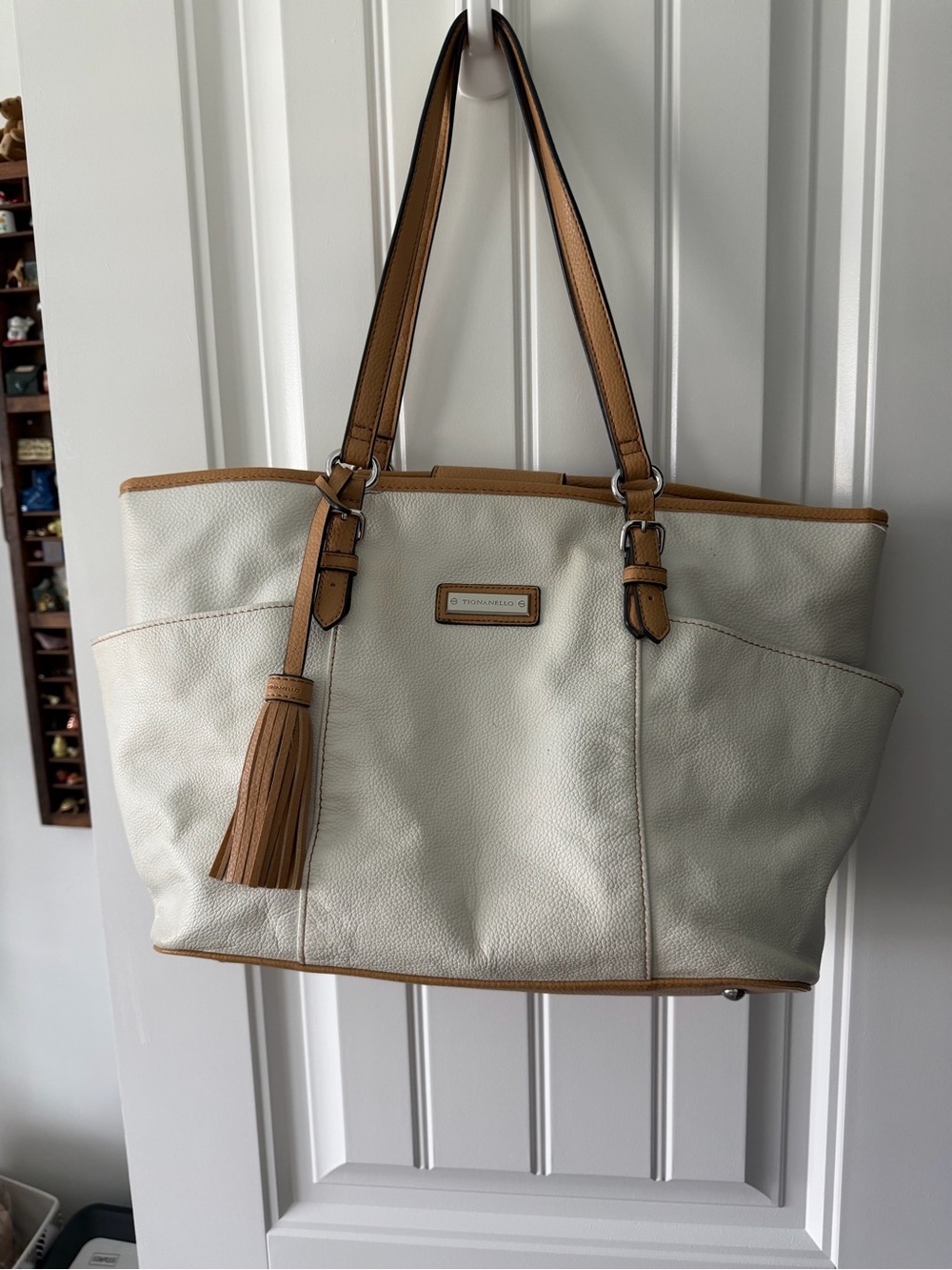 Tignanello Cream Tote with Tan Trim and Tassel